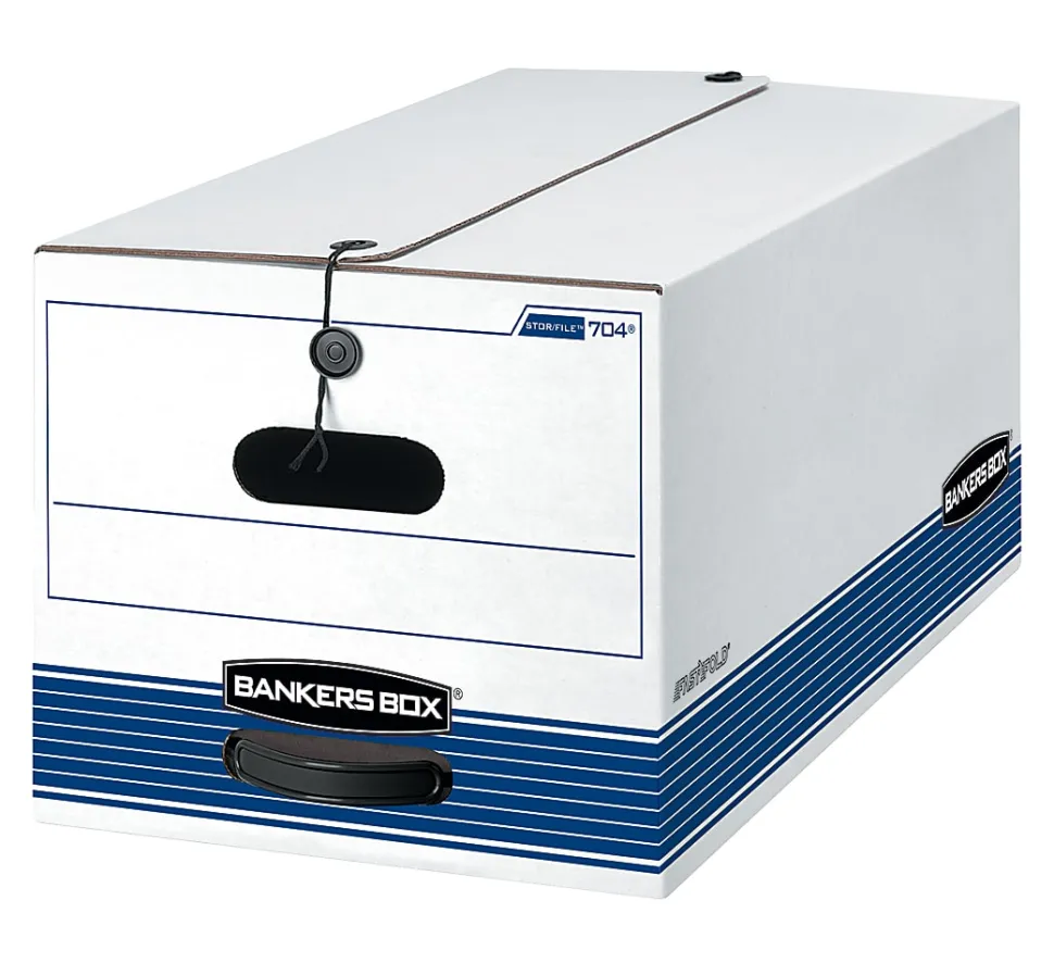 Bankers Box® Stor/File™ Medium-Duty Storage Boxes, Letter Size, 24" x 12" x 10", White/Blue, Case Of 4 - 70407