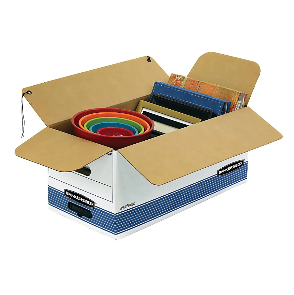 Bankers Box® Stor/File™ Medium-Duty Storage Boxes, Letter Size, 24" x 12" x 10", White/Blue, Case Of 4 - 70407