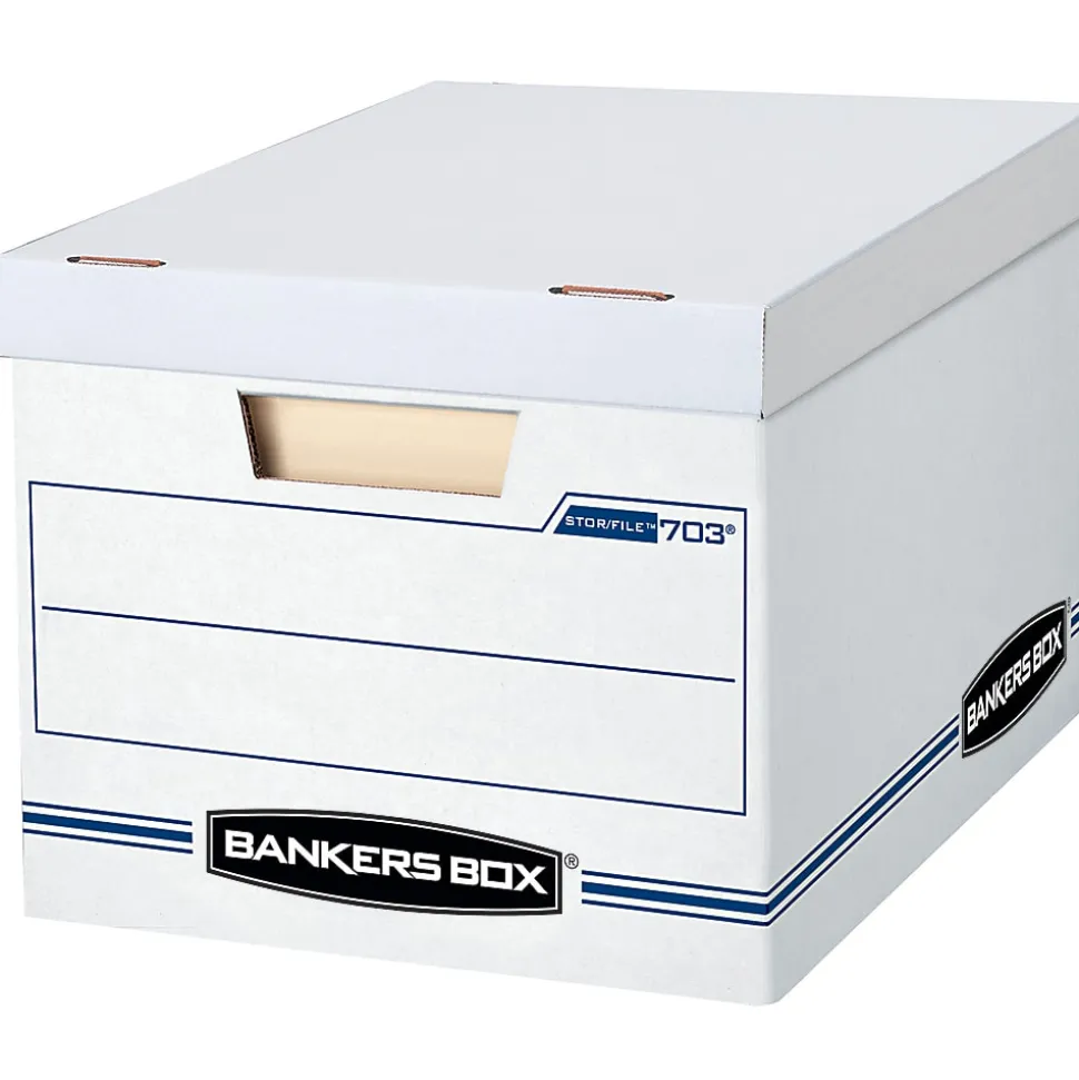 Bankers Box® Stor/File™ Standard-Duty Storage Boxes With Lift-Off Lids And Built-In Handles, Letter/Legal Size, 10"x12"x15", White/Blue, Case Of 13