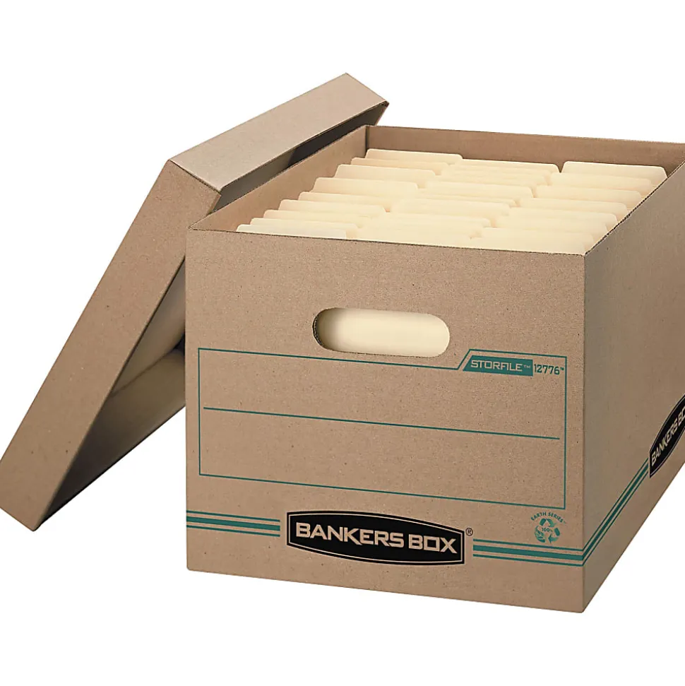 Bankers Box® Stor/File™ Standard-Duty Storage Boxes, Letter/Legal Size, 15" x 12" x 10", Kraft/Green, Case Of 12 - 1277601