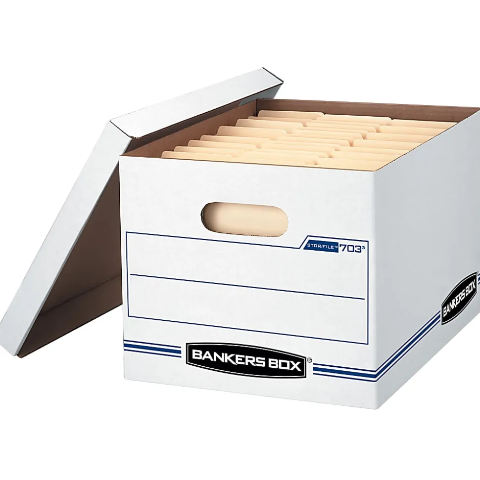 Bankers Box® Stor/File™ Standard-Duty Storage Boxes, Letter/Legal Size, 15" x 12" x 10", White/Blue, Case Of 12 - 00703