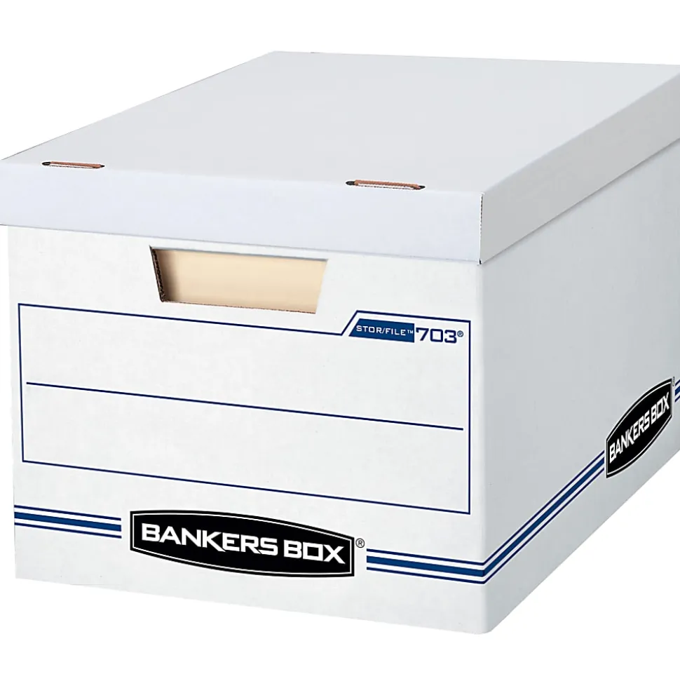 Bankers Box® Stor/File™ Standard-Duty Storage Boxes, Letter/Legal Size, 15" x 12" x 10", White/Blue, Case Of 12 - 00703
