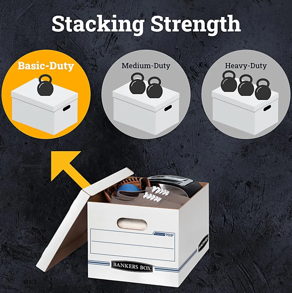 Bankers Box® Stor/File™ Standard-Duty Storage Boxes, Letter/Legal Size, 15" x 12" x 10", White/Blue, Case Of 5 - 70315