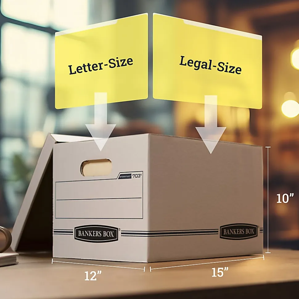 Bankers Box® Stor/File™ Standard-Duty Storage Boxes, Letter/Legal Size, 15" x 12" x 10", White/Blue, Case Of 5 - 70315
