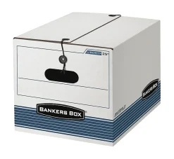 Bankers Box® Stor/File™ Storage File Boxes, Letter/Legal Size, 10-1/4" x 12" x 15.5", White/Blue, Case Of 12