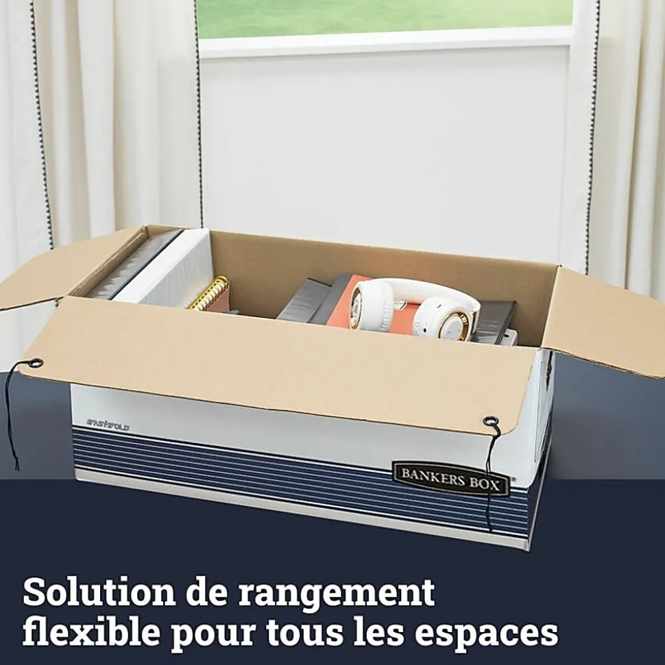 Bankers Box® Stor/File™ Stringed Medium-Duty Storage Boxes, Letter Size, 10" x 12" x 24", White/Blue, Case Of 20
