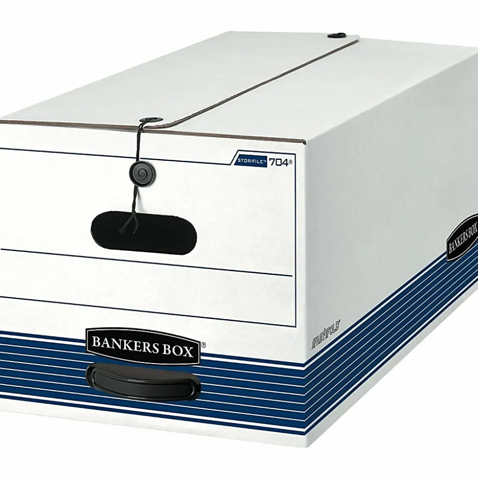 Bankers Box® Stor/File™ Stringed Medium-Duty Storage Boxes, Letter Size, 10" x 12" x 24", White/Blue, Case Of 20