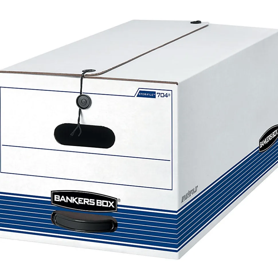 Bankers Box® Stor/File™ Stringed Medium-Duty Storage Boxes, Letter Size, 10" x 12" x 24", White/Blue, Case Of 20