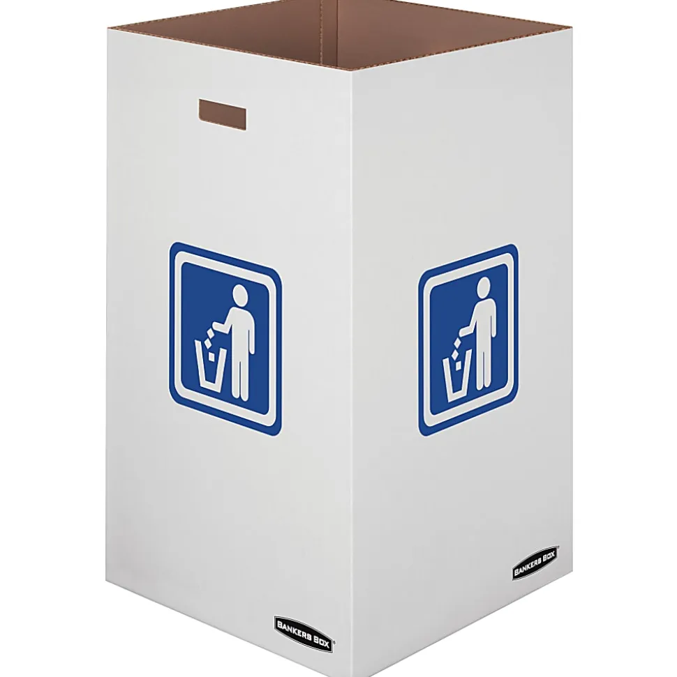 Bankers Box® Waste And Recycling Bins, Extra Large Size, 30" x 18" x 18", 50% Recycled, White/Blue, Pack Of 10
