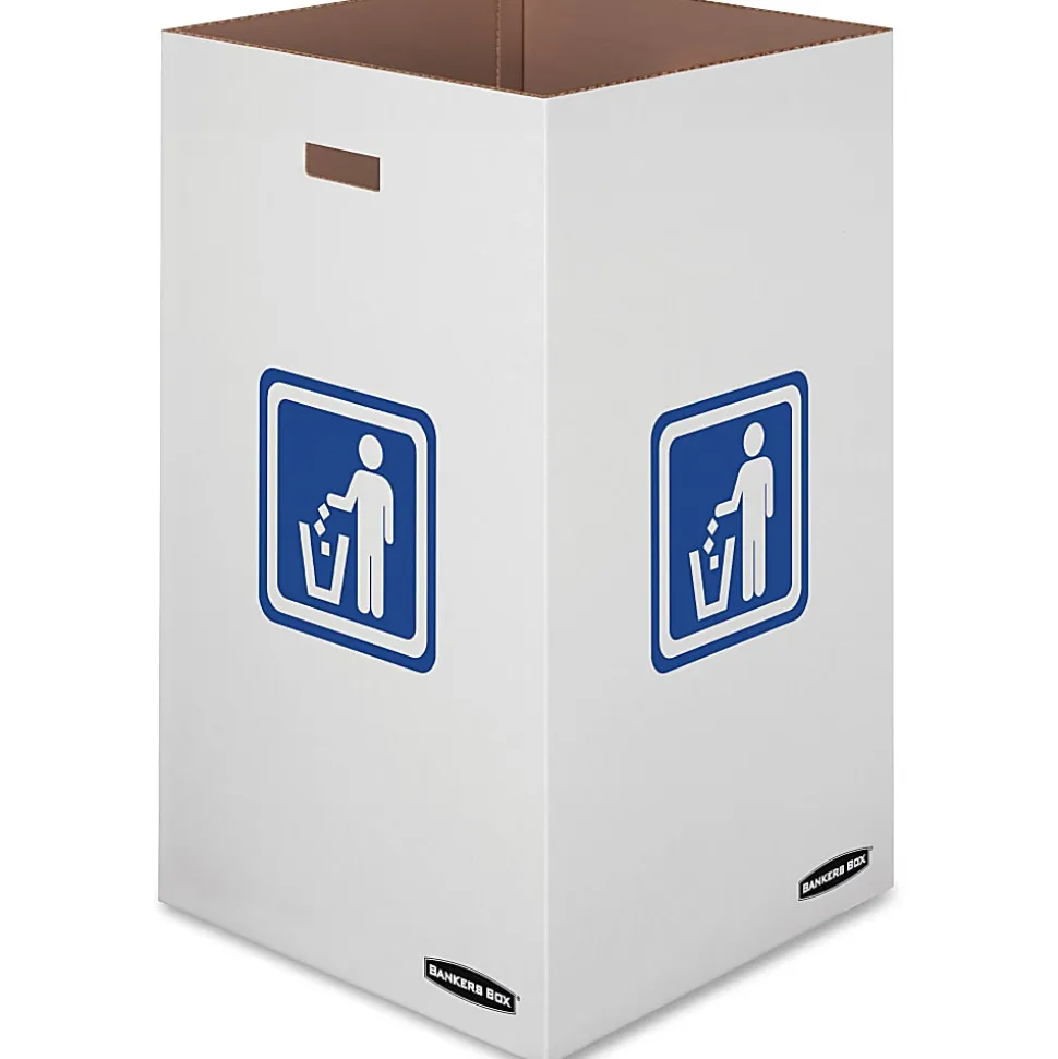 Bankers Box® Waste And Recycling Bins, Extra Large Size, 30" x 18" x 18", 50% Recycled, White/Blue, Pack Of 10