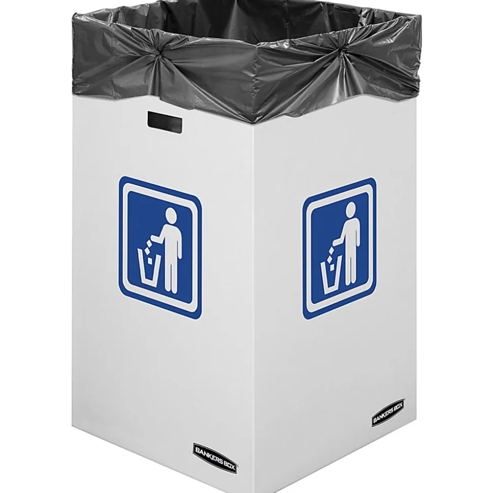 Bankers Box® Waste And Recycling Bins, Extra Large Size, 30" x 18" x 18", 50% Recycled, White/Blue, Pack Of 10