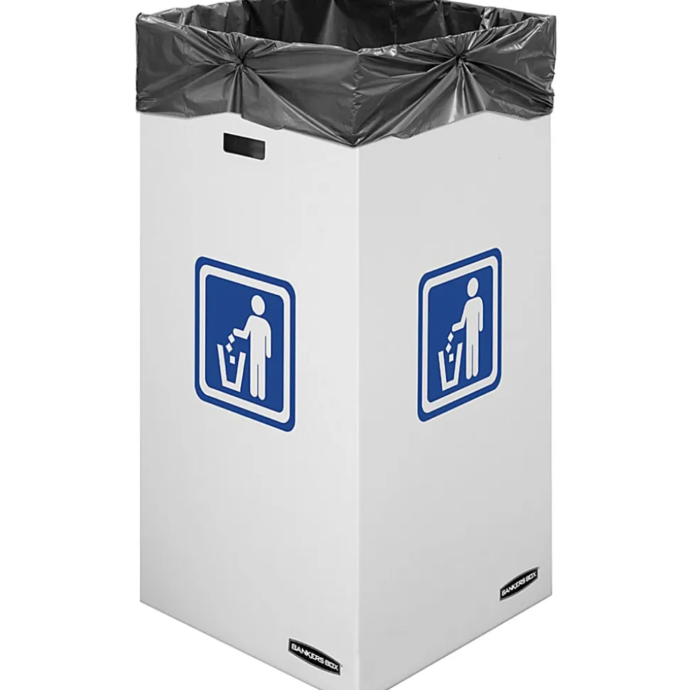 Bankers Box® Waste And Recycling Bins, Extra Large Size, 36" x 18 3/8" x 18 3/8", 50% Recycled, White/Blue, Pack Of 10