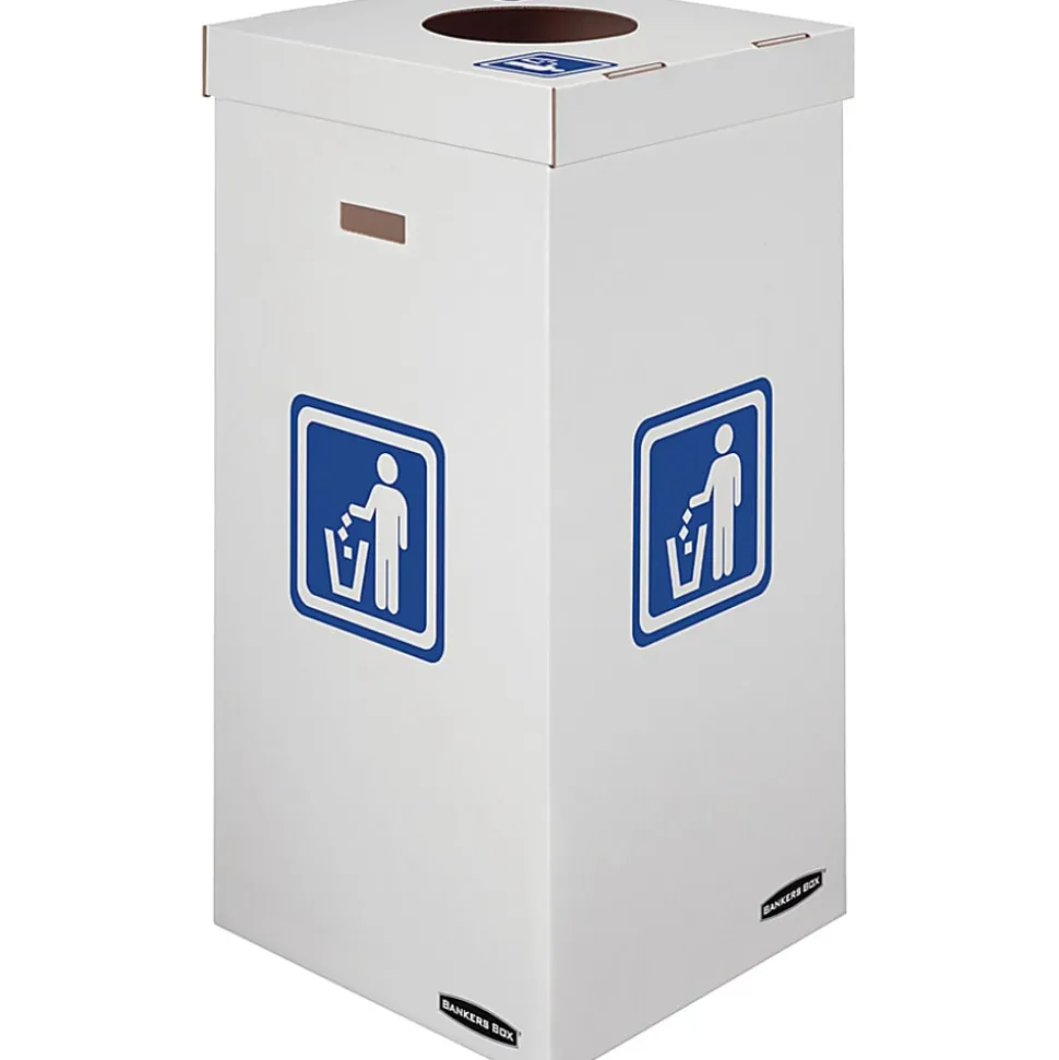 Bankers Box® Waste And Recycling Bins, Extra Large Size, 36" x 18 3/8" x 18 3/8", 50% Recycled, White/Blue, Pack Of 10