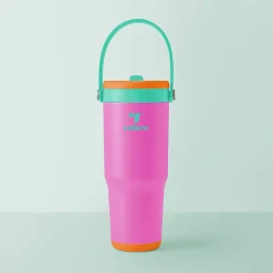 Base Brands Spill-Proof Tumbler With Handle, 24 Oz, Pink