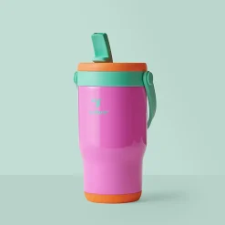 Base Brands Spill-Proof Tumbler With Handle, 14 Oz, Pink