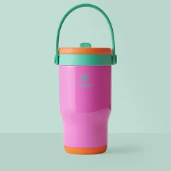Base Brands Spill-Proof Tumbler With Handle, 14 Oz, Pink