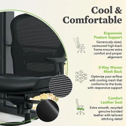 basyx by HON® VL701 Ergonomic Bonded Leather/Mesh High-Back Chair, Black