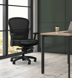 basyx by HON® VL701 Ergonomic Bonded Leather/Mesh High-Back Chair, Black