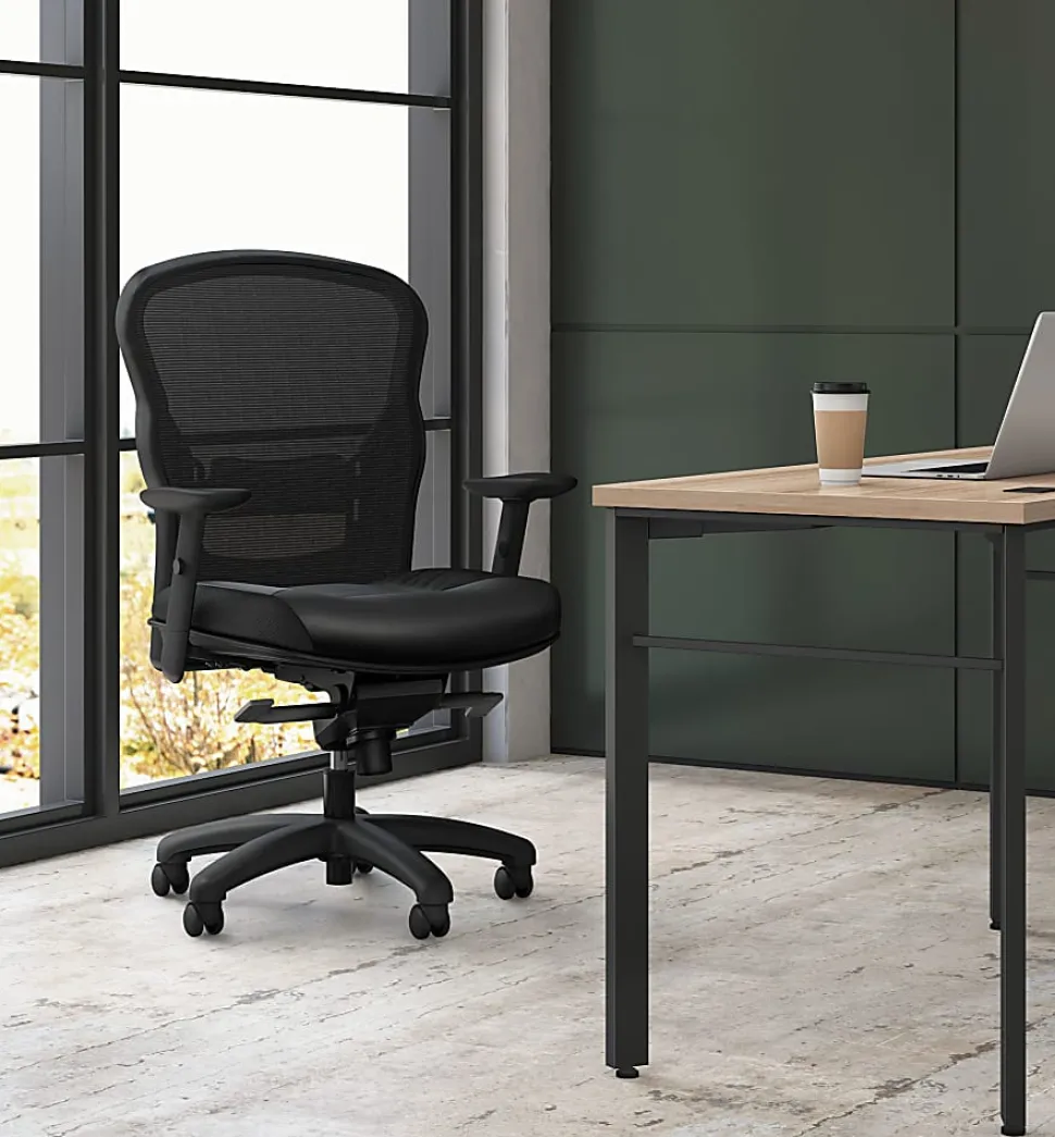 basyx by HON® VL701 Ergonomic Bonded Leather/Mesh High-Back Chair, Black