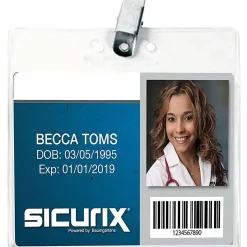 Baumgartens® Badge Holders With Clips, 3" x 4", Clear