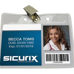 Baumgartens® Horizontal Badge Holder With Clip, 2 1/2" x 3 1/2", Clear, Pack Of 50