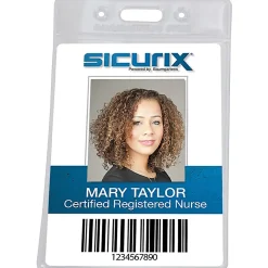 Baumgartens® Punched ID Badge Holders, 3-1/2" x 2-1/2", Vertical, Clear, Pack of 50