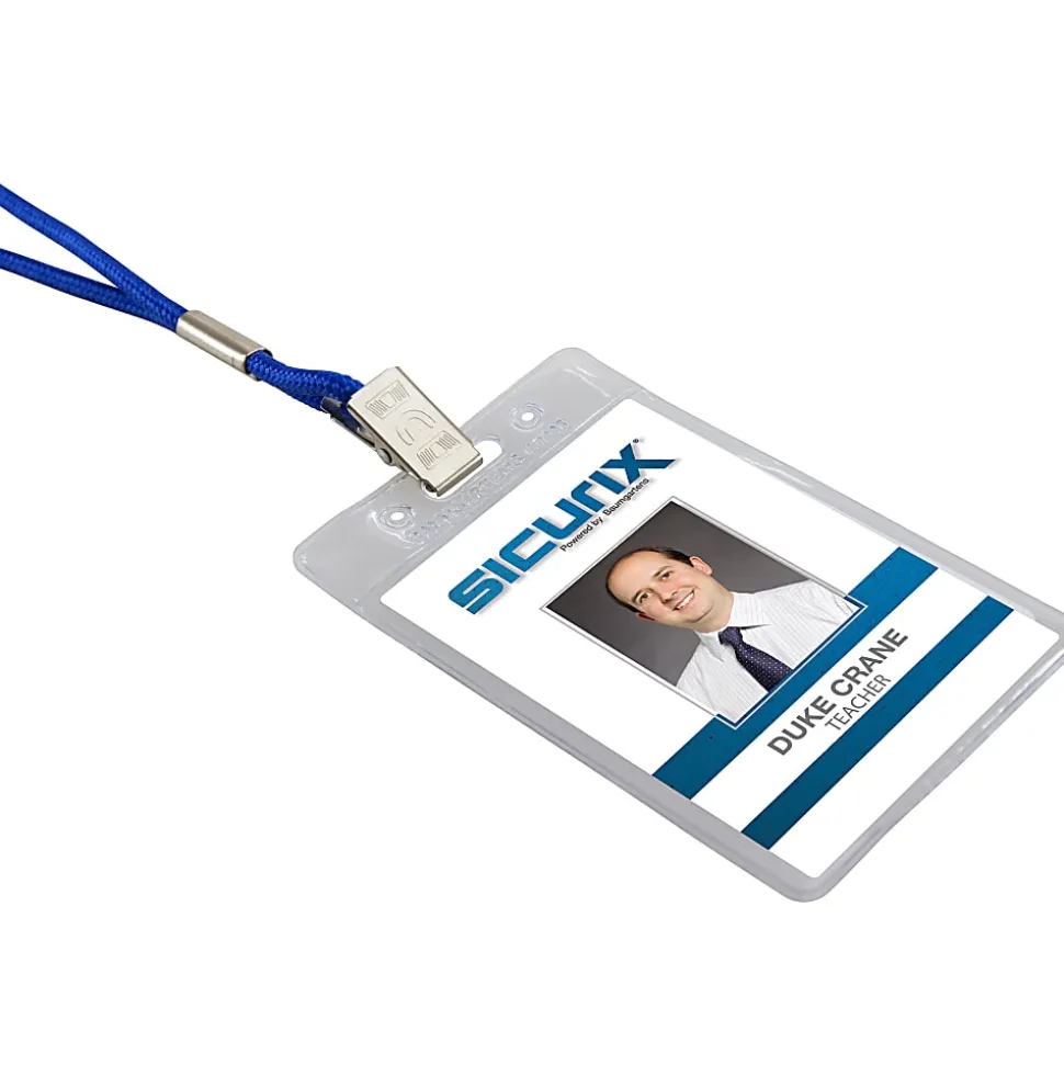 Baumgartens® Punched ID Badge Holders, 3-1/2" x 2-1/2", Vertical, Clear, Pack of 50