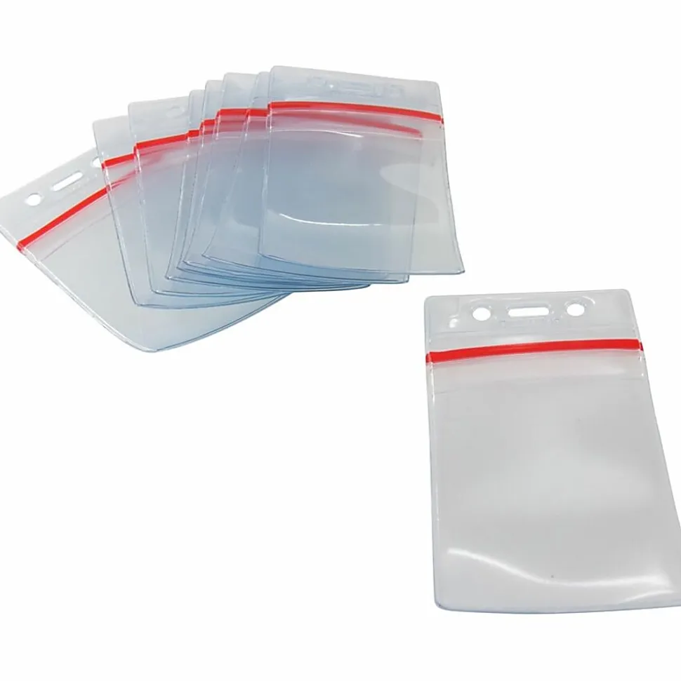 Baumgartens Sealable Vertical Badge Holder, 3 3/4" x 2 5/8", Clear, Pack Of 50