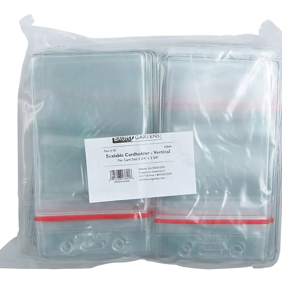 Baumgartens Sealable Vertical Badge Holder, 3 3/4" x 2 5/8", Clear, Pack Of 50