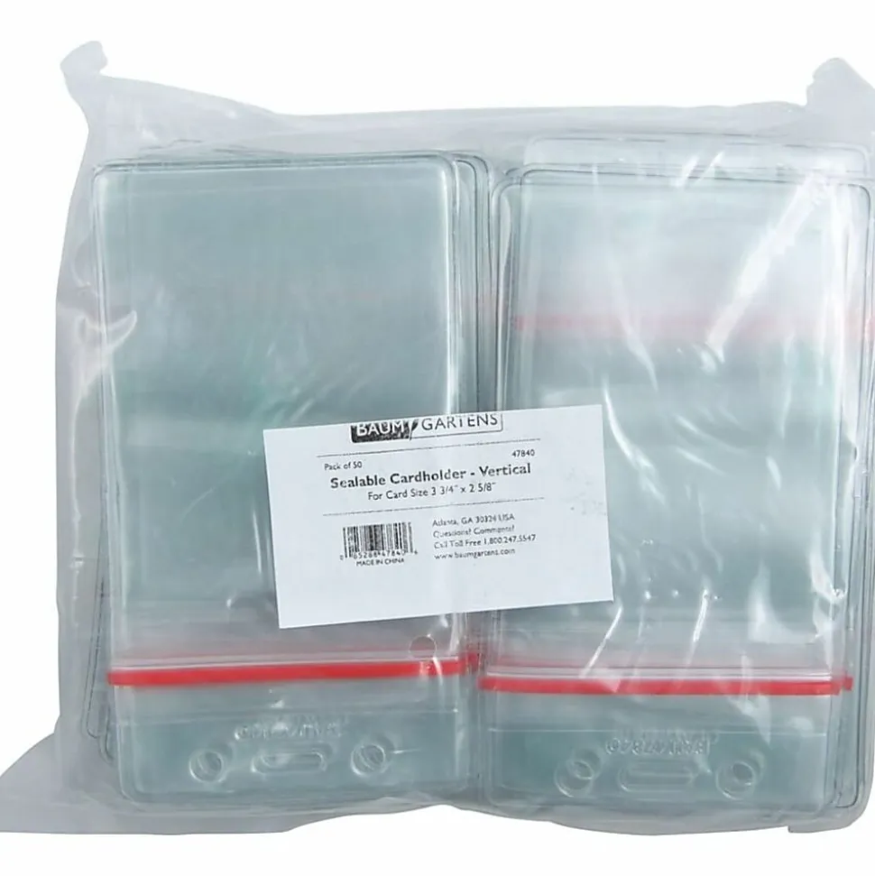 Baumgartens Sealable Vertical Badge Holder, 3 3/4" x 2 5/8", Clear, Pack Of 50