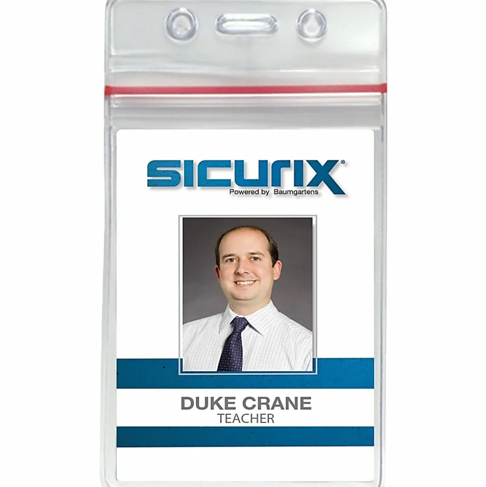 Baumgartens Sealable Vertical Badge Holder, 3 3/4" x 2 5/8", Clear, Pack Of 50