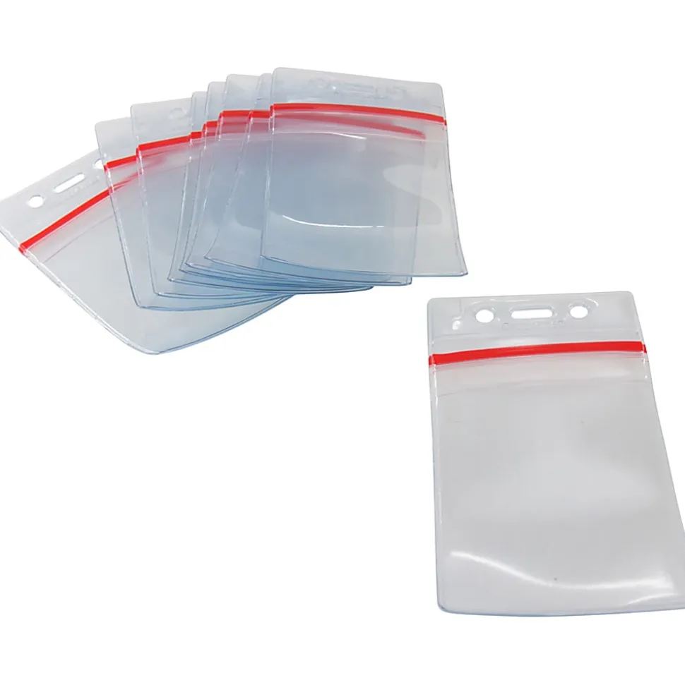 Baumgartens Sealable Vertical Badge Holder, 3 3/4" x 2 5/8", Clear, Pack Of 50