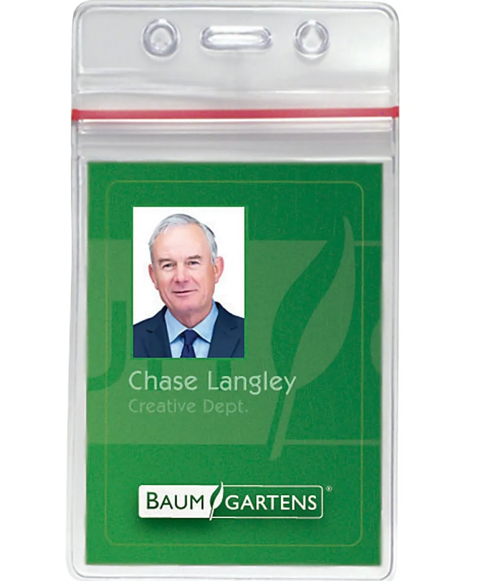 Baumgartens Sealable Vertical Badge Holder, 3 3/4" x 2 5/8", Clear, Pack Of 50