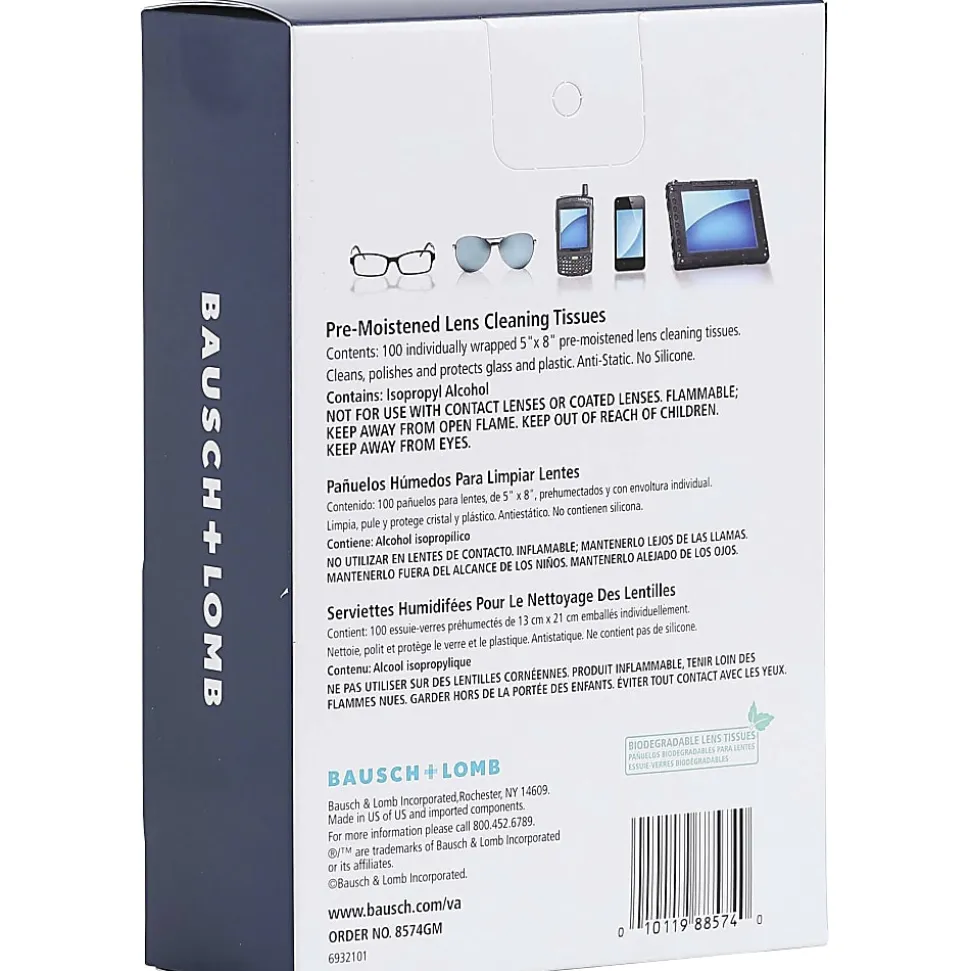 Bausch & Lomb Sight Savers Lens Cleaning Tissues, 8" x 5", 100 Tissues Per Box, Pack Of 2 Boxes