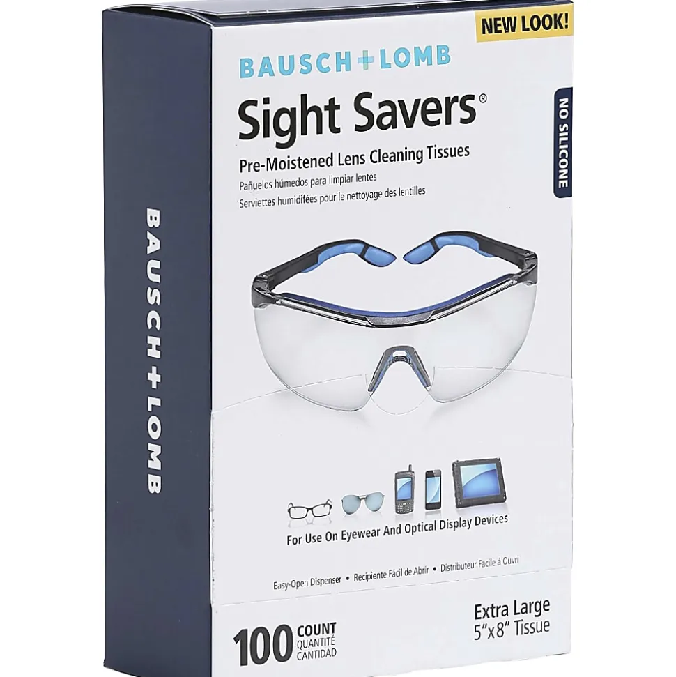 Bausch & Lomb Sight Savers Lens Cleaning Tissues, 8" x 5", 100 Tissues Per Box, Pack Of 2 Boxes