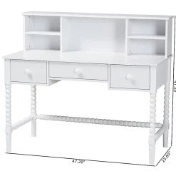 Baxton Studio 48"W Archwood Writing Desk With Hutch, White, Total Qty 1