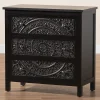 Baxton Studio Yelena 32"W Classic And Traditional Finished Wood 3-Drawer Storage Cabinet, Black/Chrome