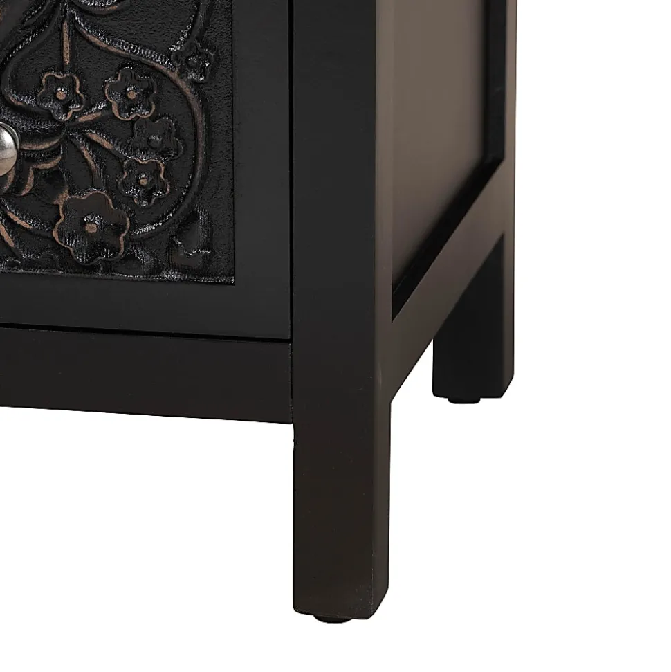 Baxton Studio Yelena 32"W Classic And Traditional Finished Wood 3-Drawer Storage Cabinet, Black/Chrome