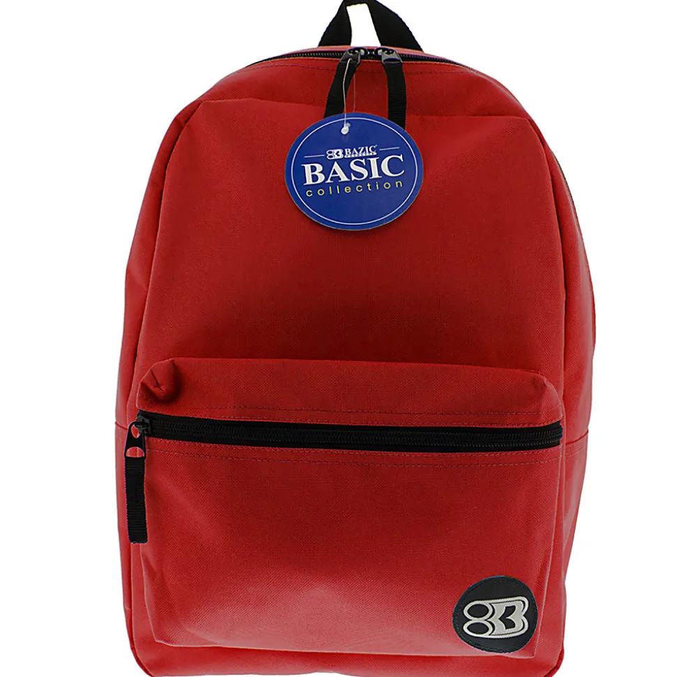BAZIC Products 16" Basic Backpacks, Red, Pack Of 2 Backpacks