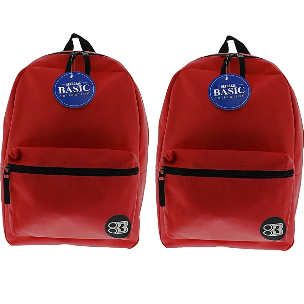 BAZIC Products 16" Basic Backpacks, Red, Pack Of 2 Backpacks