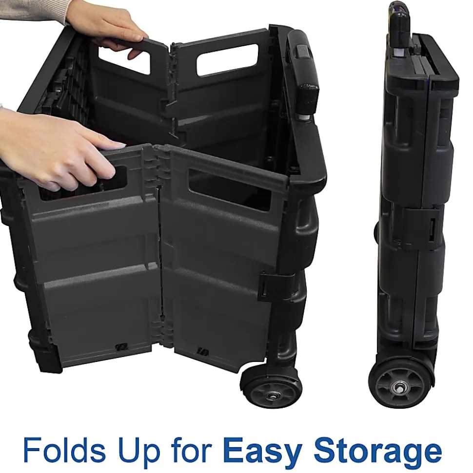 BAZIC Products Folding Cart On Wheels With Lid Cover, 18"H x 15"W x 16"D, Black/Gray