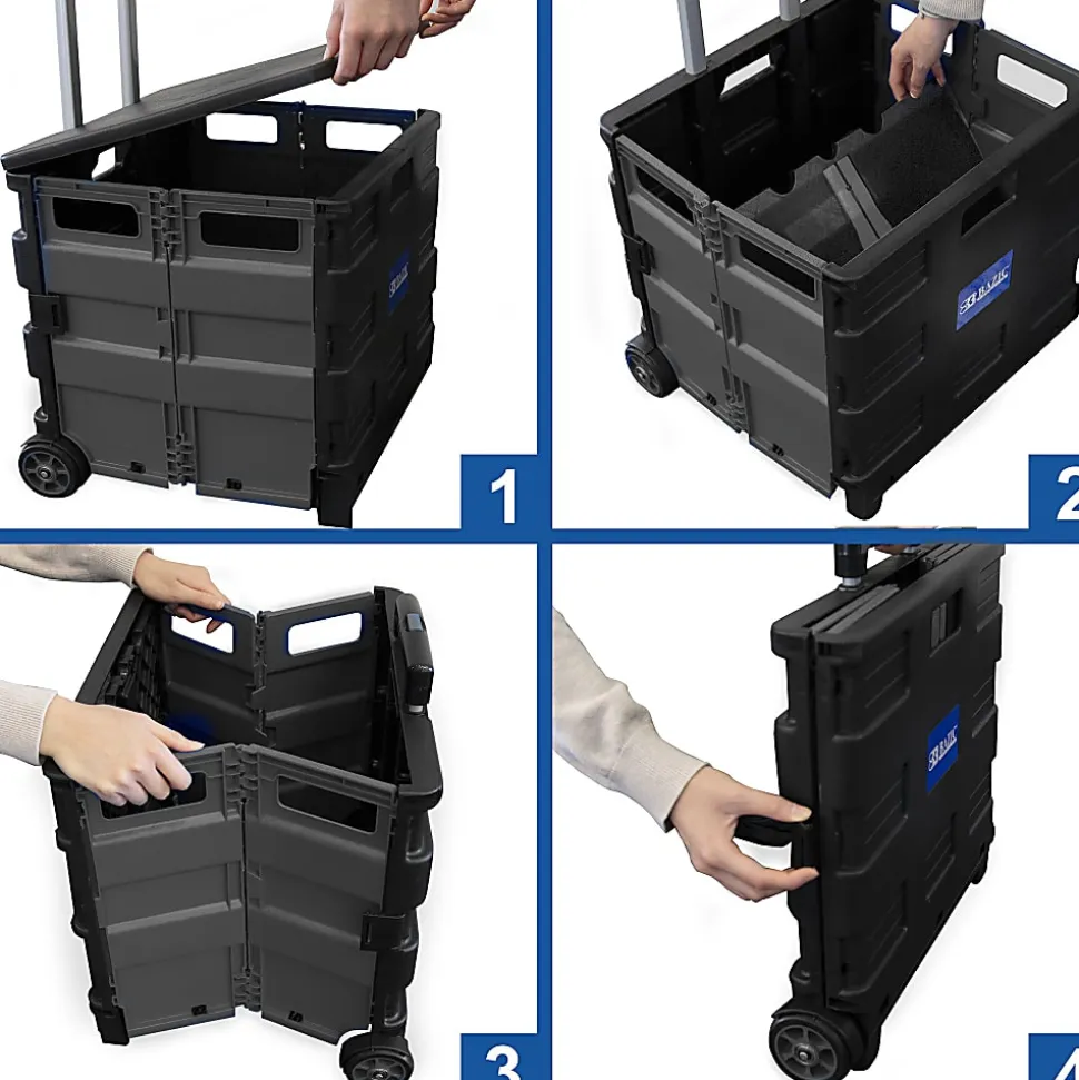BAZIC Products Folding Cart On Wheels With Lid Cover, 18"H x 15"W x 16"D, Black/Gray