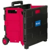 BAZIC Products Folding Cart On Wheels With Lid Cover, 18"H x 15"W x 16"D, Black/Red