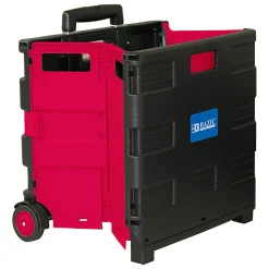 BAZIC Products Folding Cart On Wheels With Lid Cover, 18"H x 15"W x 16"D, Black/Red