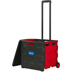 BAZIC Products Folding Cart On Wheels With Lid Cover, 18"H x 15"W x 16"D, Black/Red