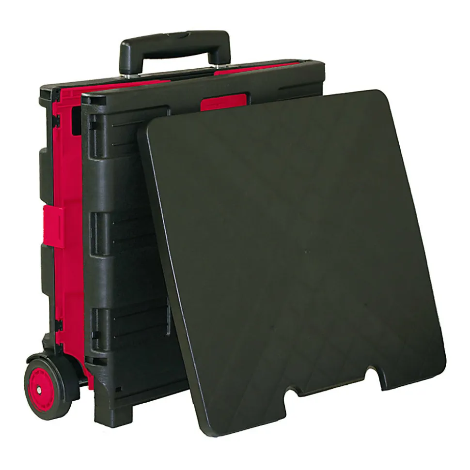 BAZIC Products Folding Cart On Wheels With Lid Cover, 18"H x 15"W x 16"D, Black/Red