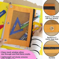 BAZIC Products 3-Ring Pencil Pouches with Mesh Windows, 9-13/16” x 7”, Retro Pastel, Pack Of 12 Pouches