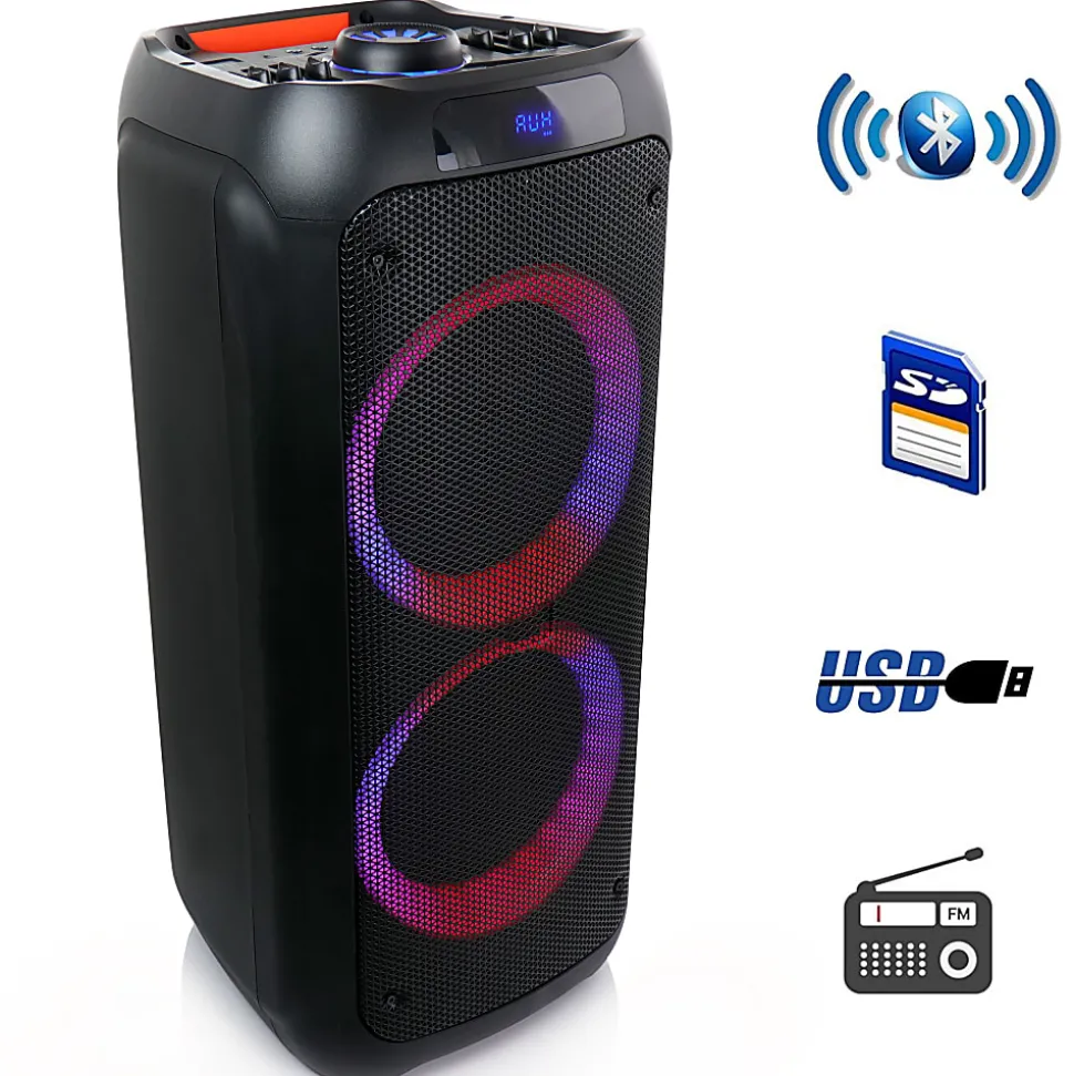 BeFree Sound Dual 8" Bluetooth Wireless Portable Party Speaker With Reactive Lights