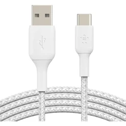 Belkin BoostCharge Braided USB-C to USB-A Cable (2 meter/6.6 foot, White) - 6.6 ft USB/USB-C Data Transfer Cable - CAB002BT2MWH