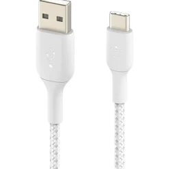 Belkin BoostCharge Braided USB-C to USB-A Cable (2 meter/6.6 foot, White) - 6.6 ft USB/USB-C Data Transfer Cable - CAB002BT2MWH